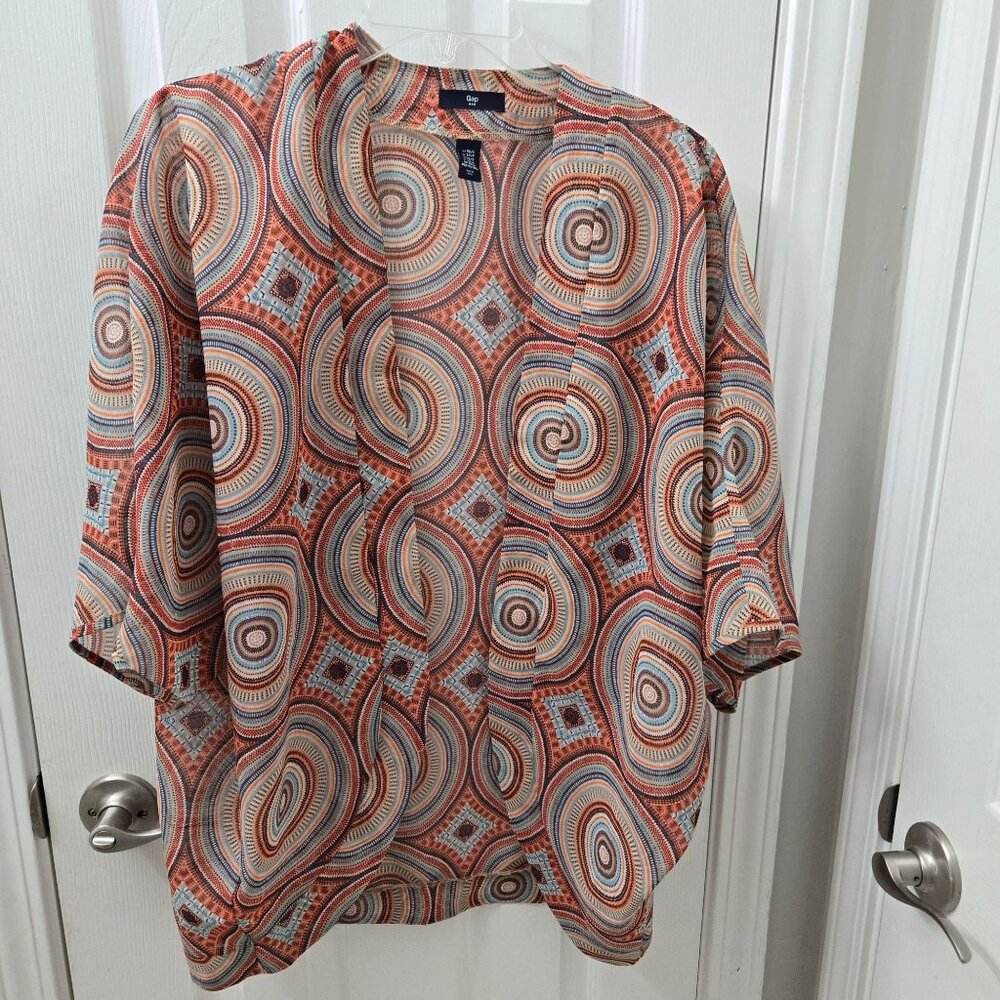 Gap Kimono Womens XS Orange Short Sleeve Open‎ Multicolor Modern Circles Coverup